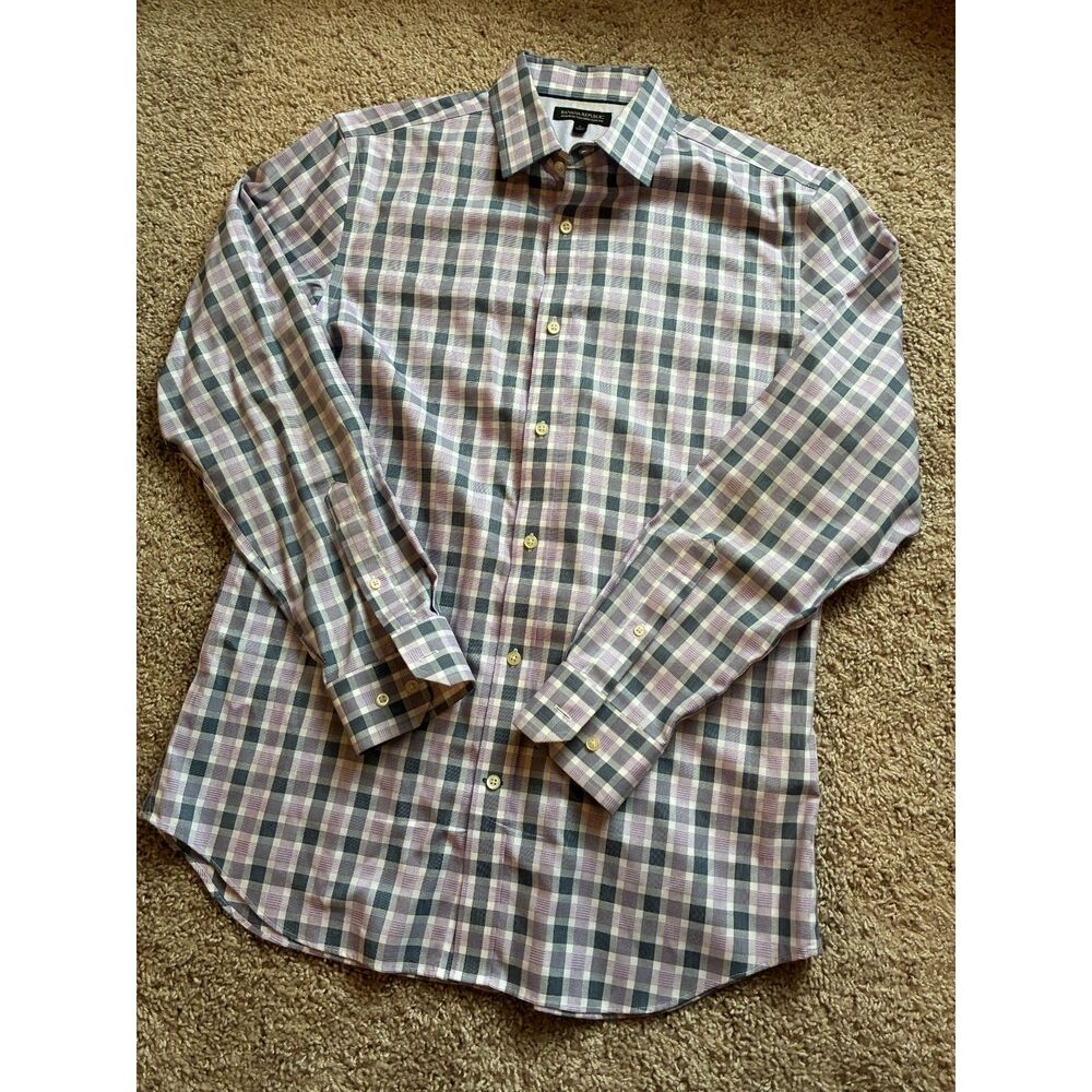 Banana Republic Purple/Blue Plaid Button-Down - Men's Large Tailored Slim Fit